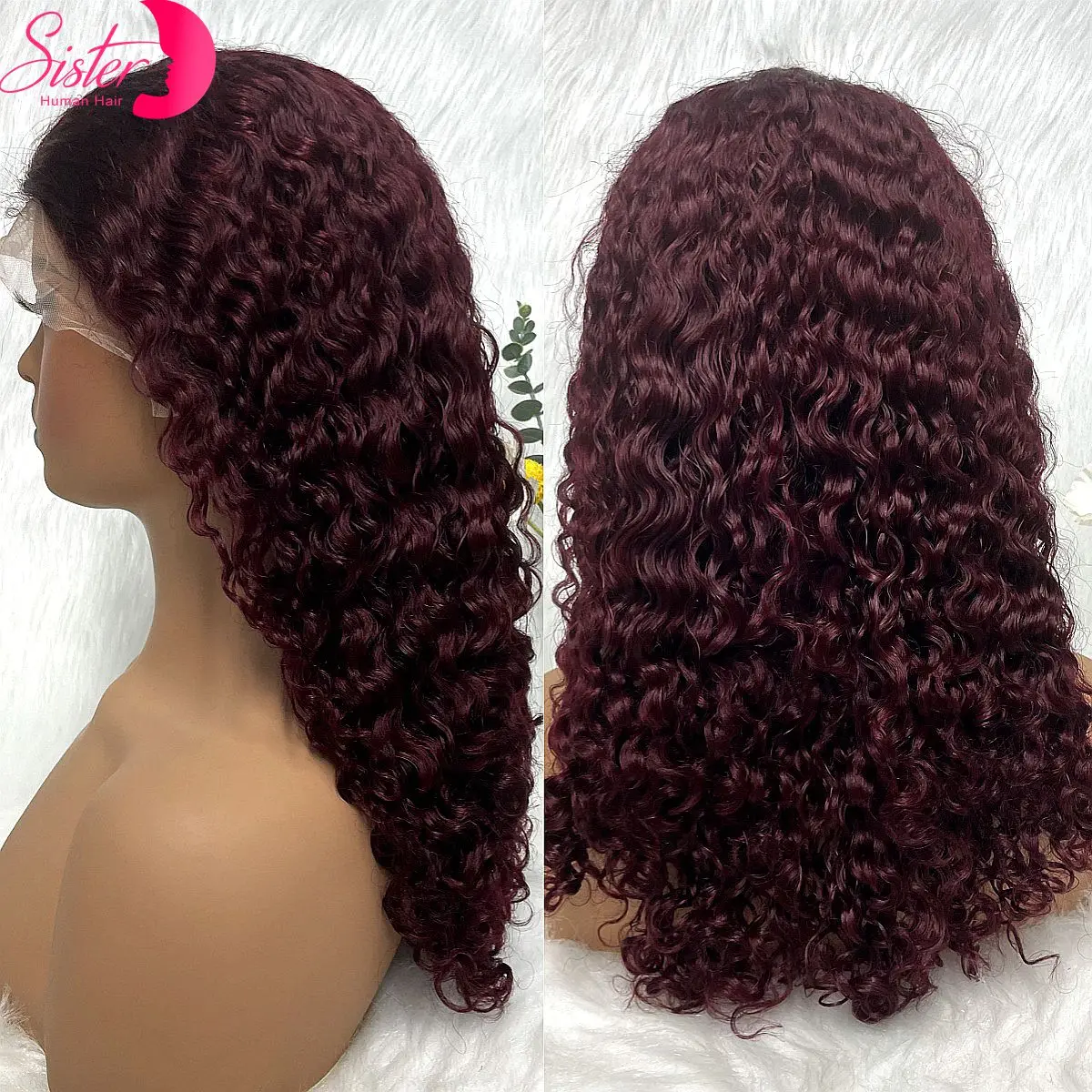 12A Double Drawn Burgundy 99J# Bouncy Curly Human Hair Wigs 300% Density 13x4 Lace Frontal Water Wave Human Hair Wigs for Women