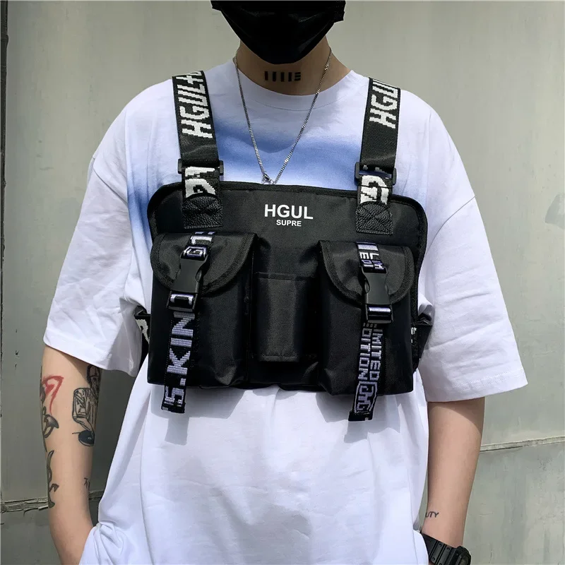 

Unisex Vest Bag Fashion Canvas Men's Chest Bag Hip Hop Streetwear lovers 2024 NEW Rig Bags Pocket Wallet Kanye Waist bag for Men