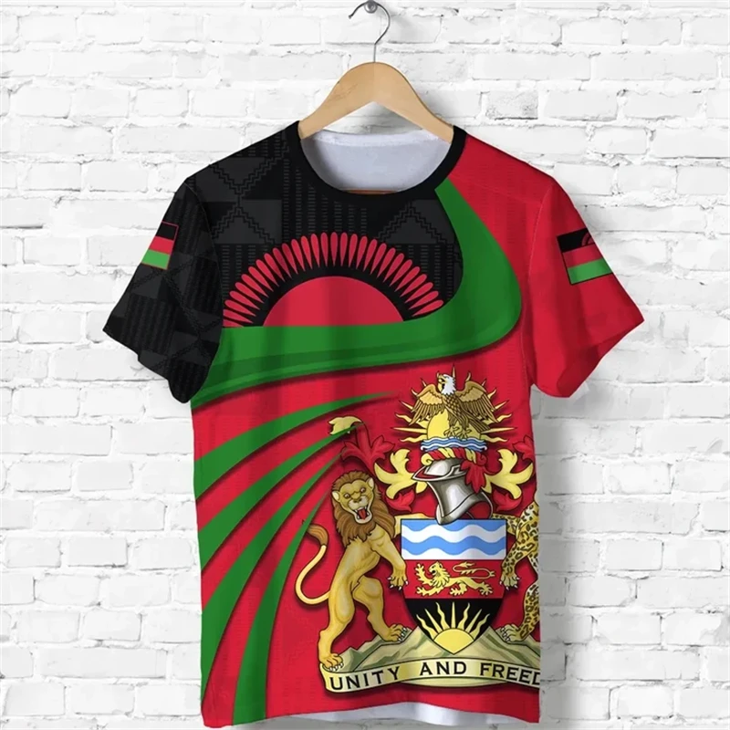 Malawi Flag National Emblem 3D Print T-shirt For Men Clothing 2024 Daily Casual Sports Jerseys Team Tracksuit Short Sleeve Tops