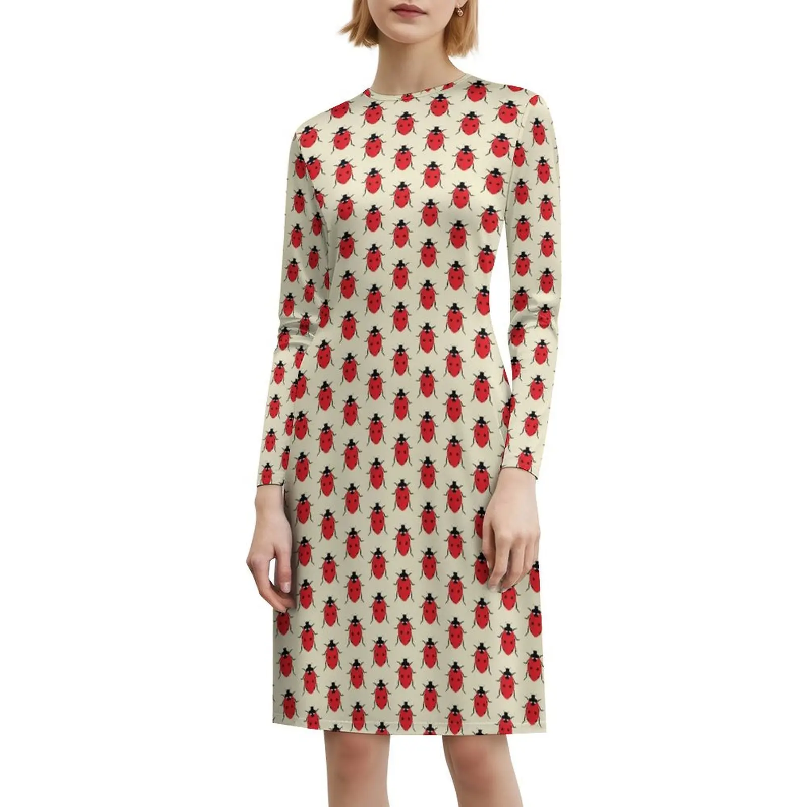 Vestido de estilo coreano para mujer, vestido informal elegante para fiesta o uso diario, mariquitas manchadas, insectos, biología animal, vestido de mujer