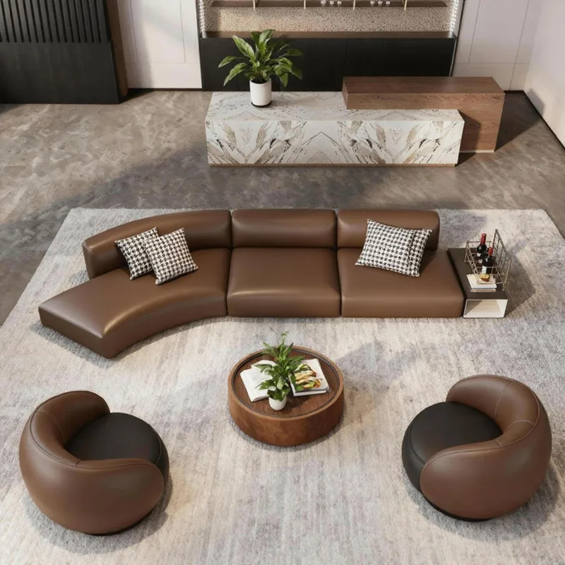 LTT Shaped Sofa Brown Office Hotel Lobby Beauty Salon Rest Area Reception Sofa