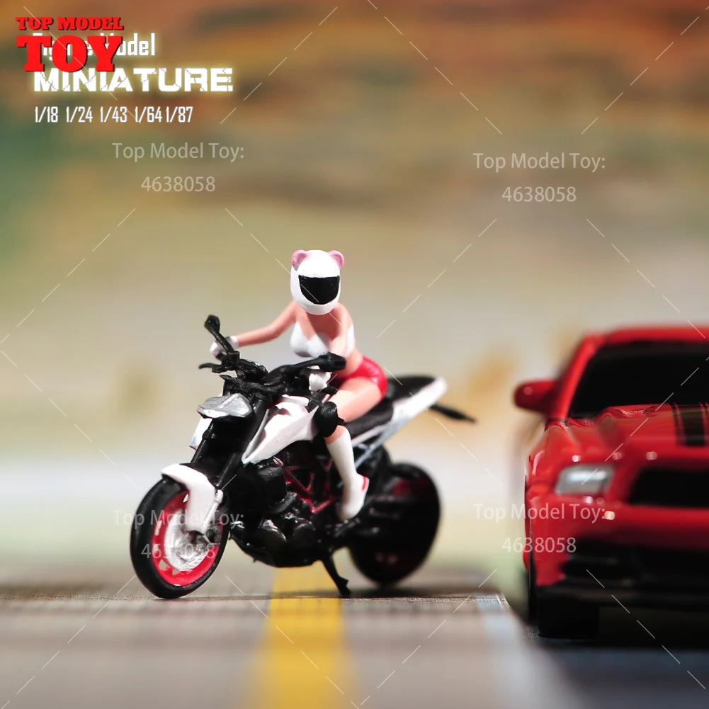 Painted Miniatures 1/18 1/24 1/64 1/43 1/87 Girl Riding Motorcycle Female Scene Figure Doll Unpainted Model For Car Vehicles