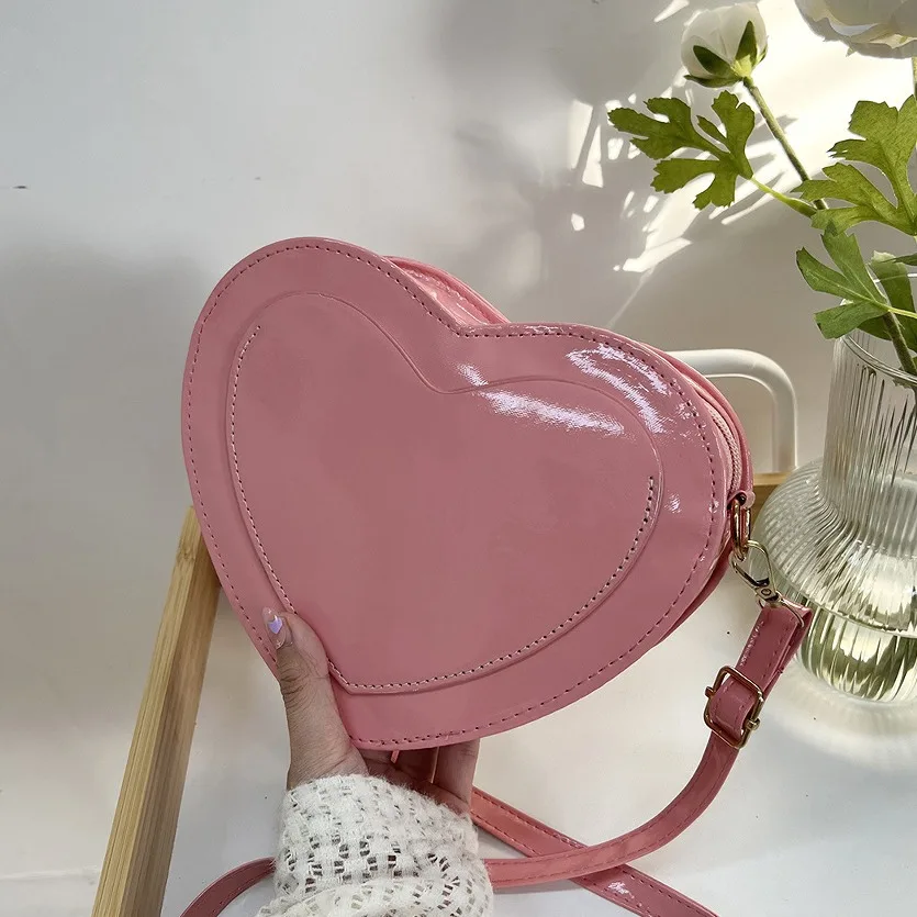 Cute Love Heart Shaped Crossbody Bag Coin Purses Pink PU Leather Handbags Trendy Fashion Simple Shoulder Bags for Women Girl