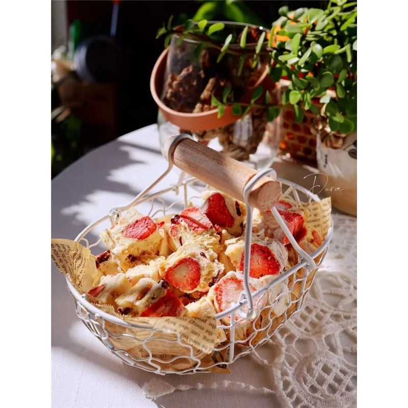 Wooden Handle Metal Retro Basket Portable Vegetable Fruit Egg Storage  Eco Friendly Products Zero Waste Reusable