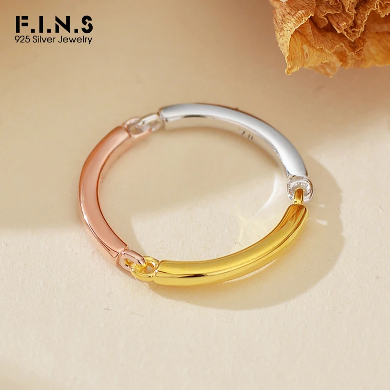 

F.I.N.S Minimalist 925 Sterling Silver Rings For Women Men Color Separation Gold Rose Gold Interlock Smooth Line Fine Jewelry