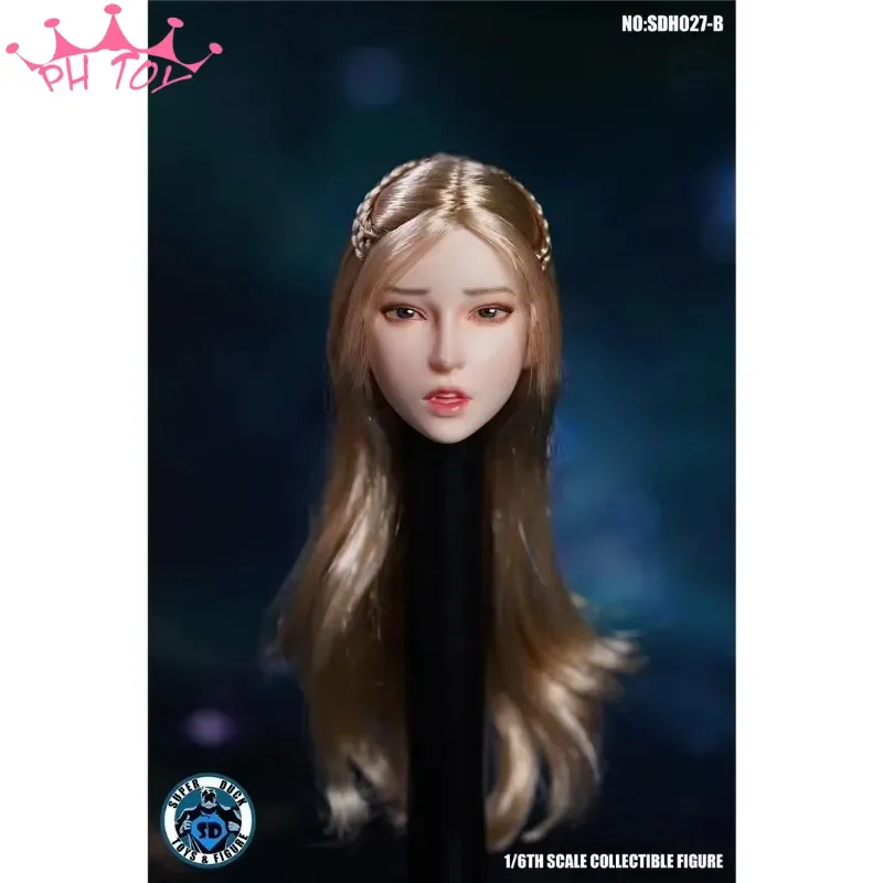 SDH027 1/6 Scale Asian Girl Long Hair Head Sculpt Open Mouth Expression Head Played Model for 12