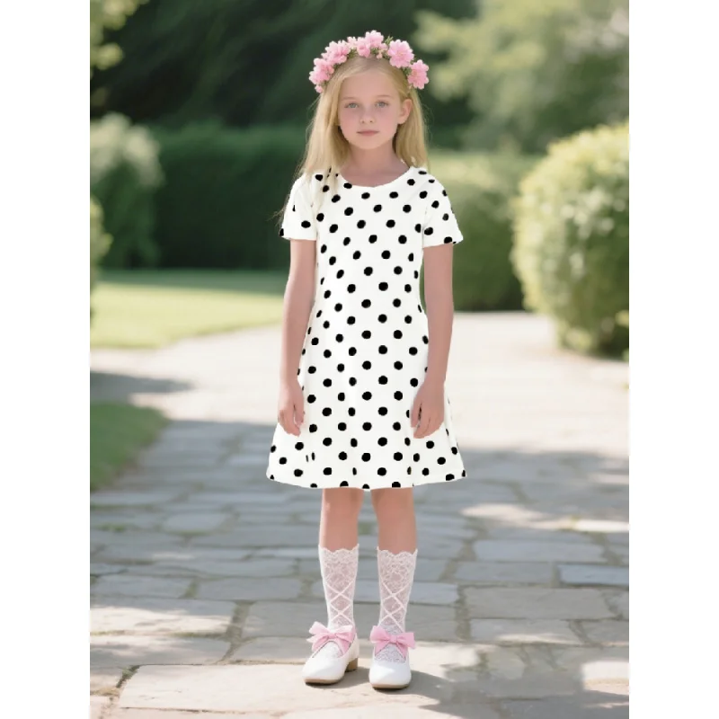 

Fashion 2025 Dress, Girls Casual Polka Dot Slim Fit Elegant Dress