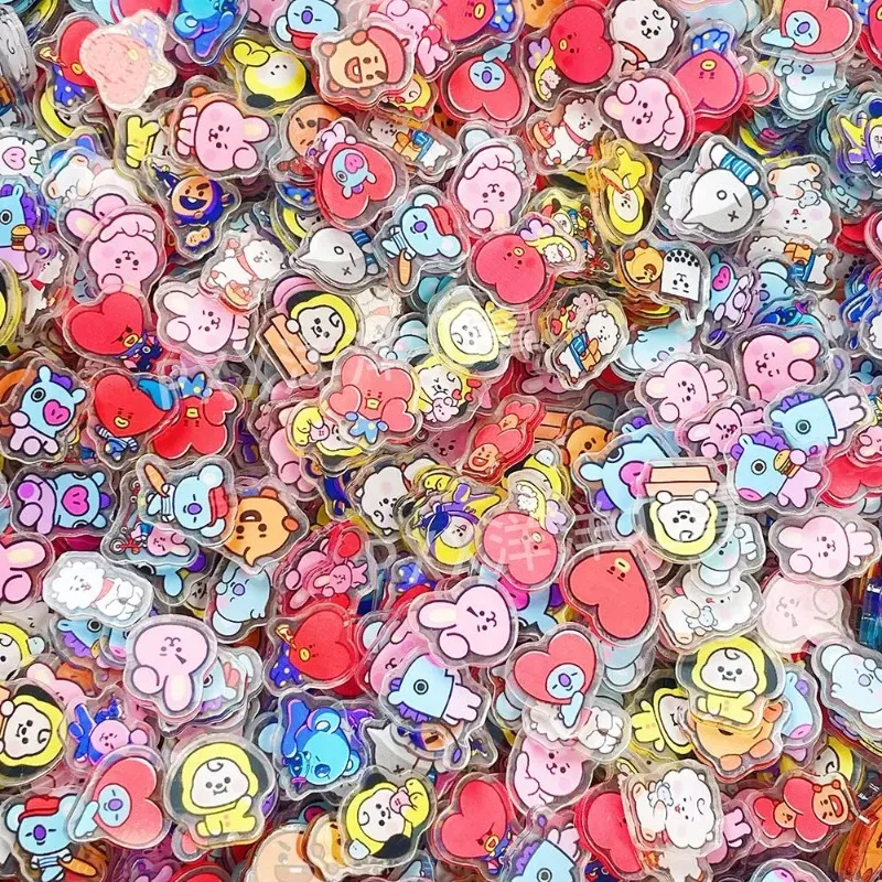 60PCS 2CM Kawaii BT21 Acrylic Sheet DIY Accessory Decoration Phone Case Material CHIMMY COOKY KOYA TATA Anime Gift Toys