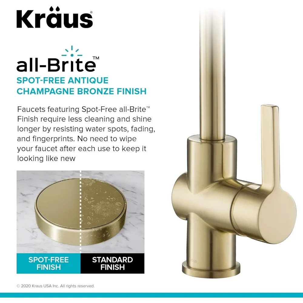 Kraus Britt Spot-Free Antik-Champagner-Bronze-Küchenarmatur im kommerziellen Stil, Modell KPF-1690SFACB