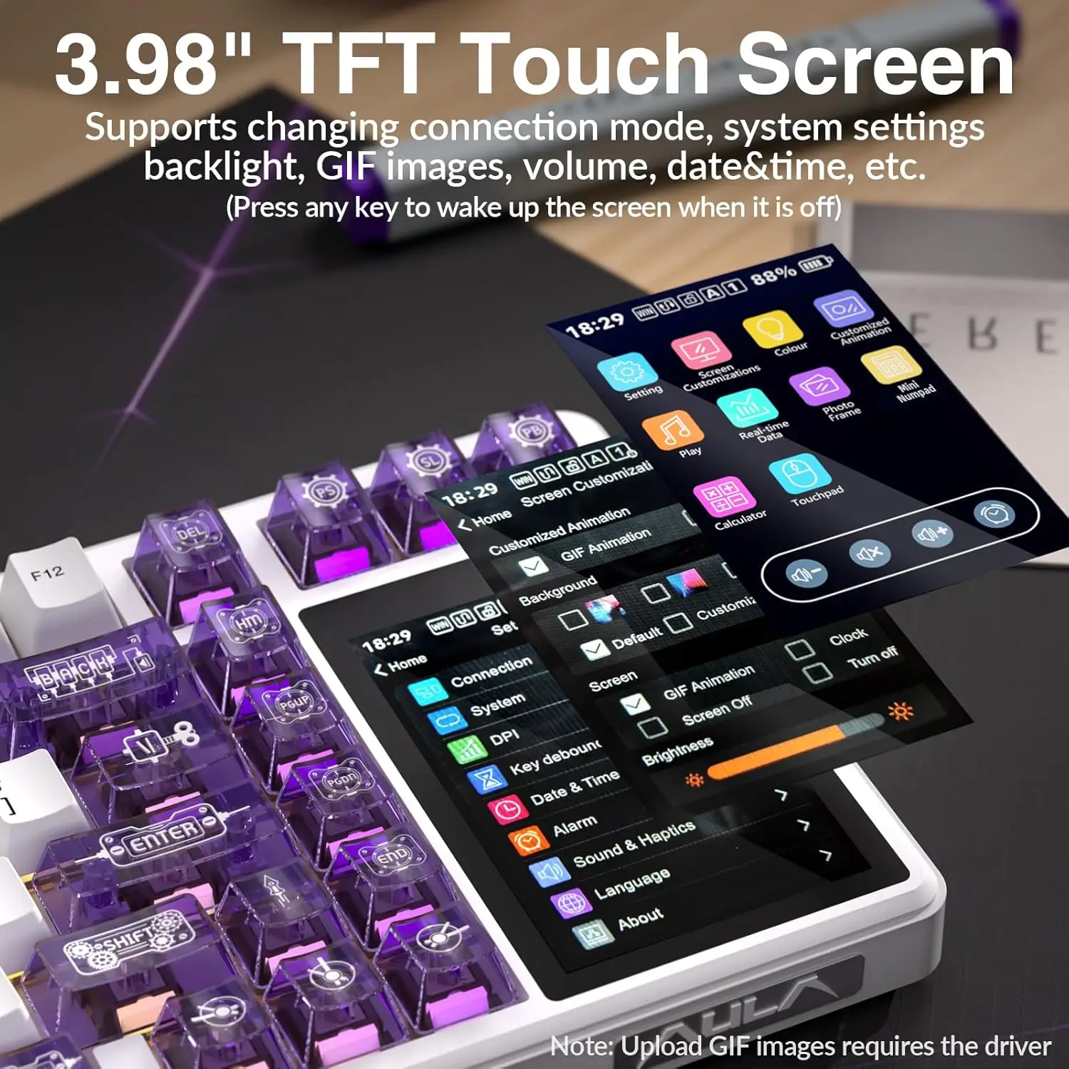 AULA L99 Mechanical Keyboard Tri-mode RGB Hot Swap Gasket Gaming 8000mAh Intelligent Screen PBT Keycaps for Laptop