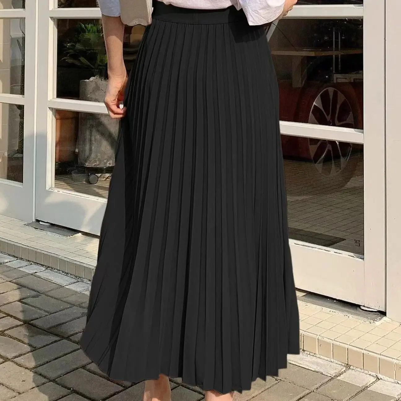 Temperament Simple Pleated Skirt Summer High Waist Slimming A-line Skirt Long Casual Comfortable Slimming Half Skirt