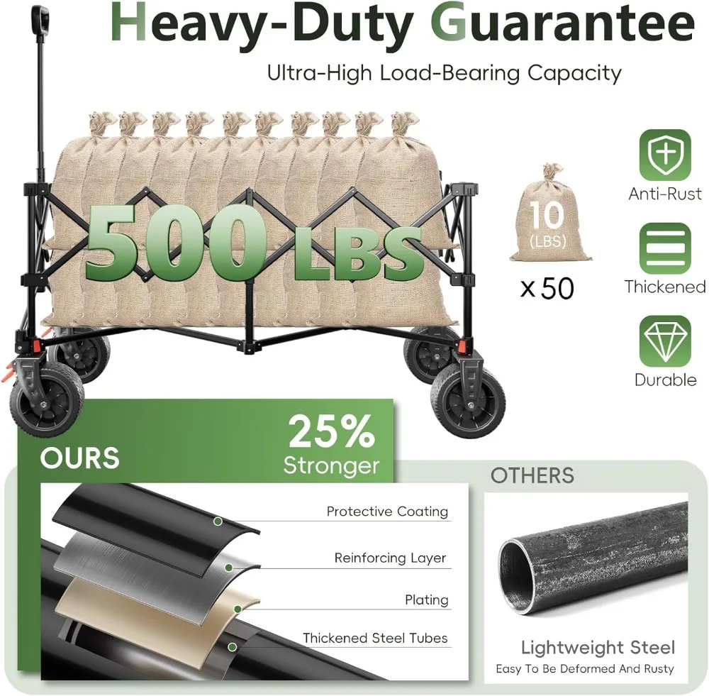 Wózek składany 46 cali o udźwigu 227 kg, koła terenowe i uchwyty na napoje, czarny