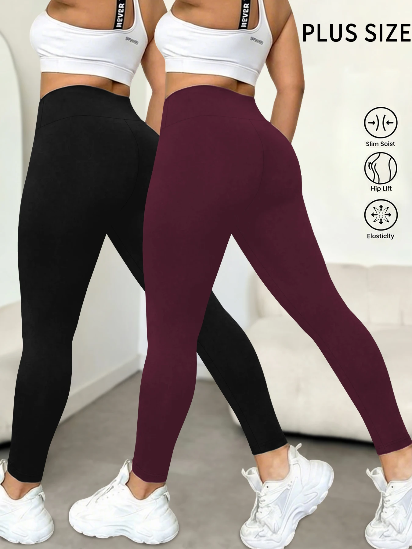 

2 pack Plus Size Women's High Waisted Leggings - Super Soft Fabric Ideal for Yoga Running Workout and Relaxing at Home