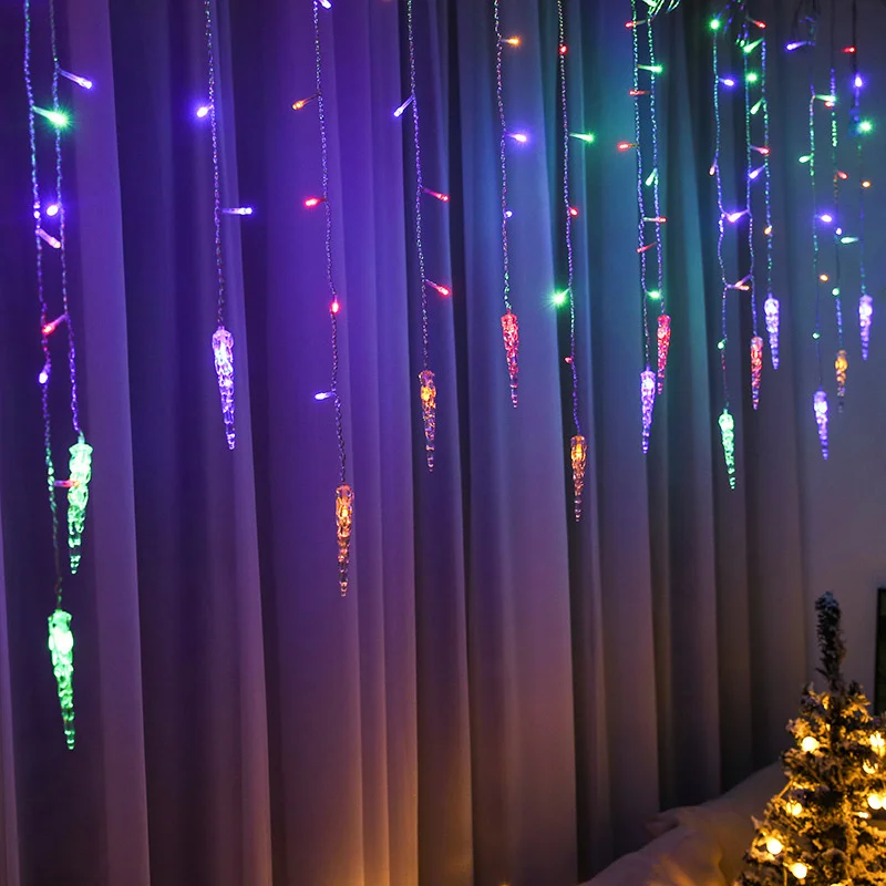 LED Icicle Curtain String Lights EU Plug Christmas Ice Piton Light String Garden Bedroom Street Square Decoration Holiday Lights