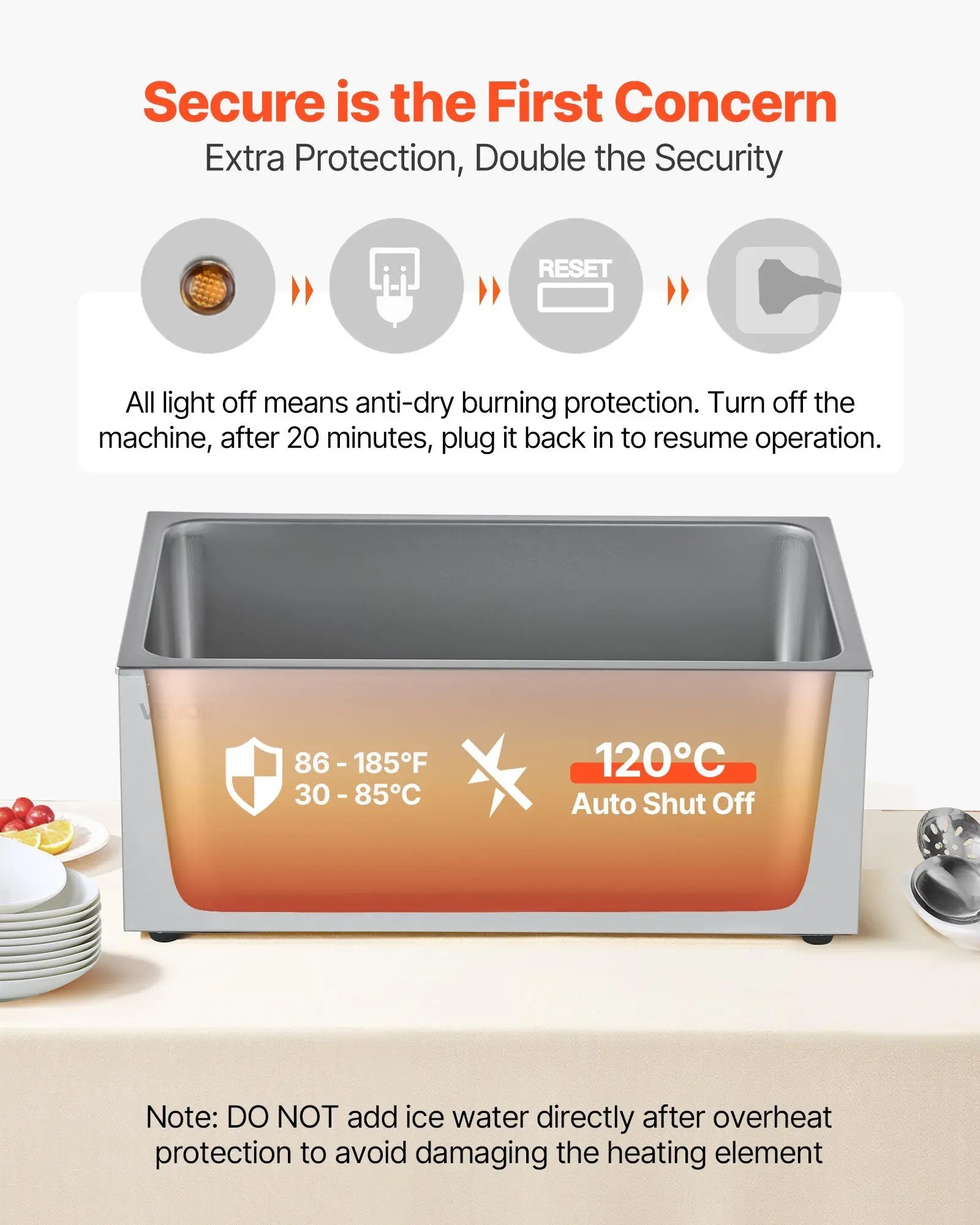 Profesjonalny podgrzewacz do żywności 1200W, elektryczny, ze stali nierdzewnej, parowy, szybkie nagrzewanie, blatowy, do restauracji, typu bain-marie.