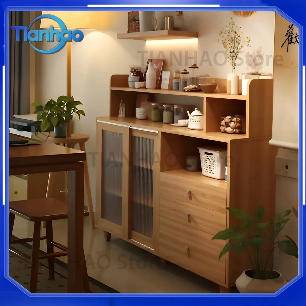 Storage Cabinet for Dining Area Wall-Mounted Japanese-Style Tea Cabinet Living Room Side Cabinet Wooden Style Home Storage