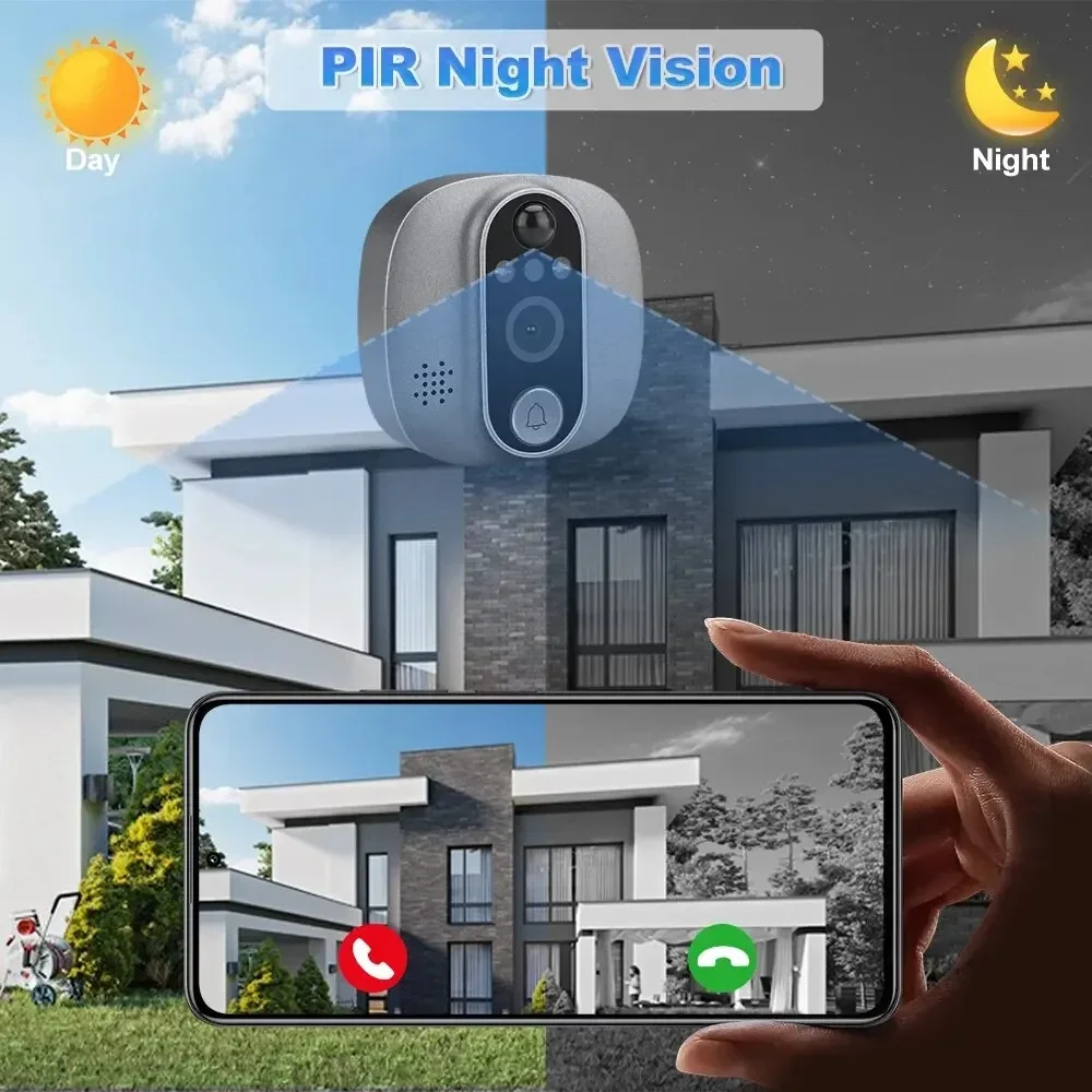 Tuya Video Doorbell 1080P WiFi Peephole Camera Door Bell PIR Cat Eye 4.3 Inch Home Digital Door Viewer for Security Protection