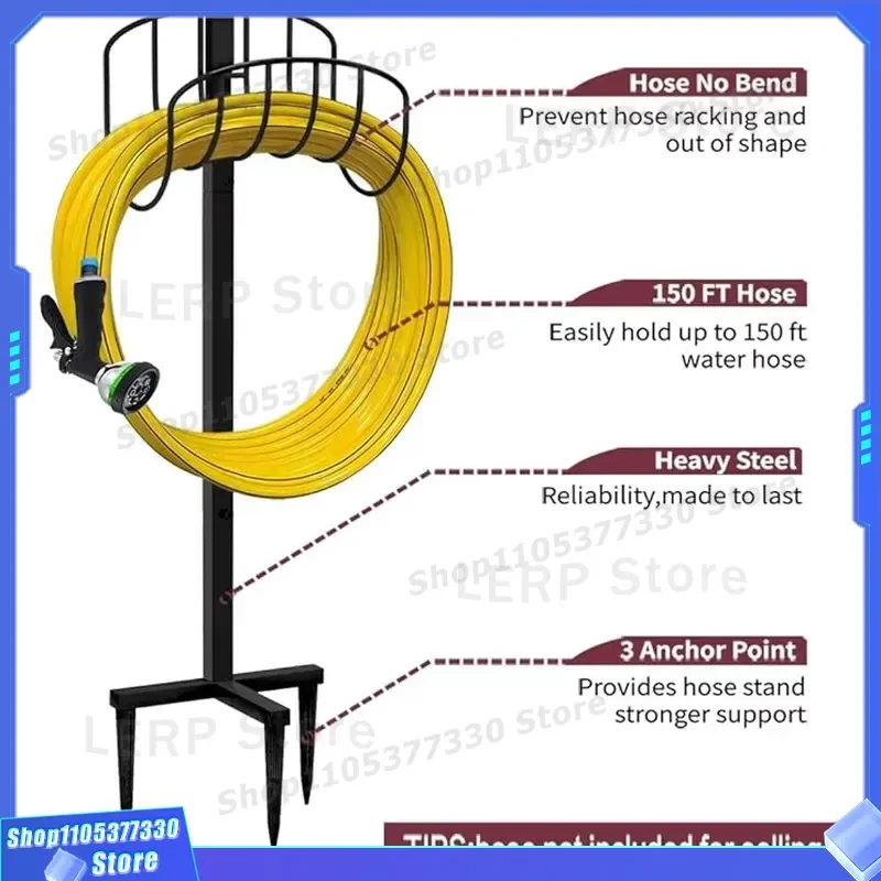Heavy Duty Black Alloy Steel Water Pipe Reel Portable Modern Garden Irrigation Hose Holder for Backyard Outdoor Use Durable