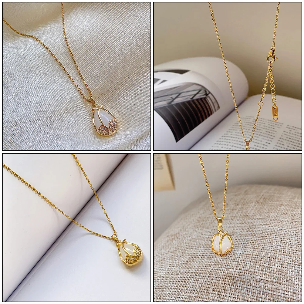 

1Pc Elegant Tulip Pendant Necklace For Women Simple Clavicle Chain Neck Jewelry