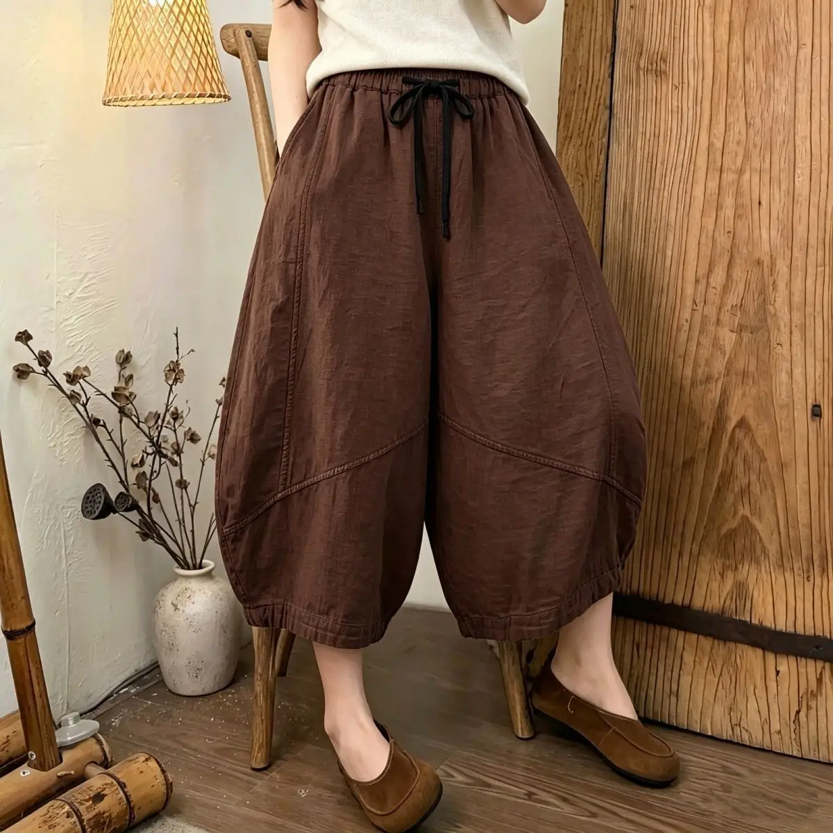 

High Waist Wide Leg Cotton Linen Pants for plus Size Women Draped Casual Harem Pants Summer New Style Comfortable Breathable