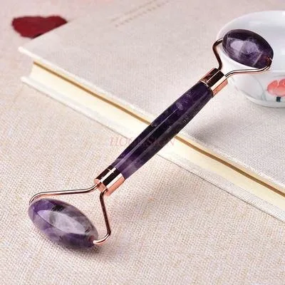 Natural amethyst jade health massage roller rod beauty face roller agate double head roller