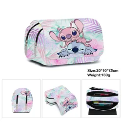 Stitch-Bolsa de bolígrafo con solapa completamente impresa, caja de papelería, estuche para lápices de escuela primaria y secundaria, Anime Kawaii para niñas