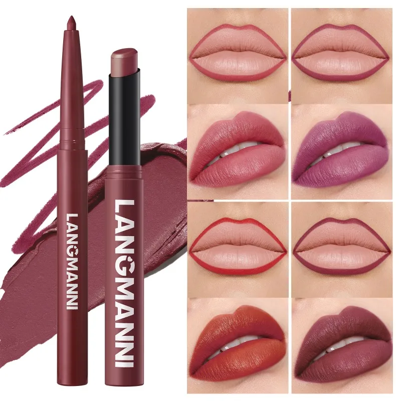 LANGMANNI 12 Colors Bevel Rotating Matte Lipstick Single Pack Solid Lip Cosmetic Smooth Velvety Daily Lip Makeup Easy Twist