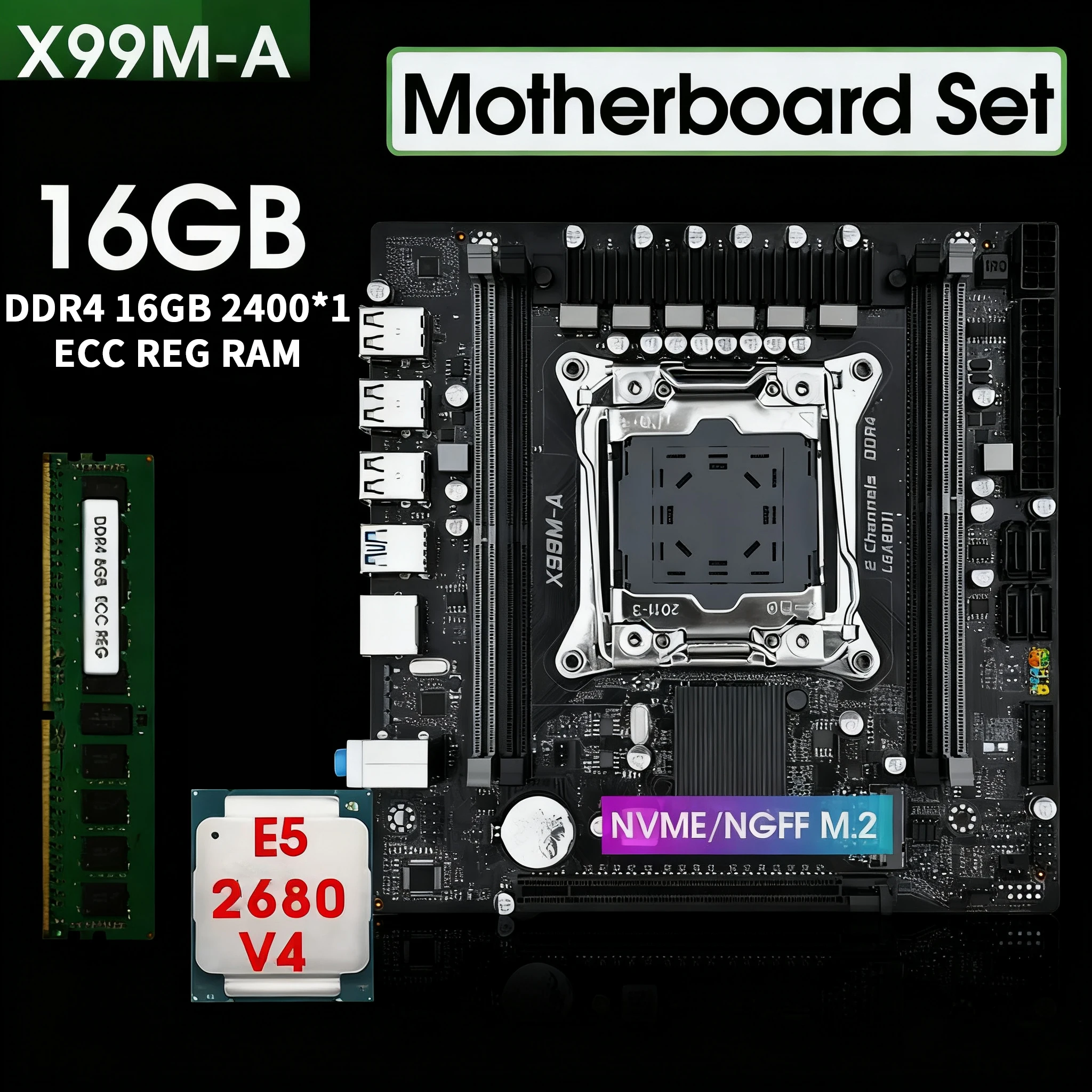 XSJnewwold X9 LGA2011-3 Kit Micro Atx X 99 con 2680 V4 + 16 GB DDR4 RAM Combo Placa Mae Kit di montaggio per ufficio xeon USB 3.0