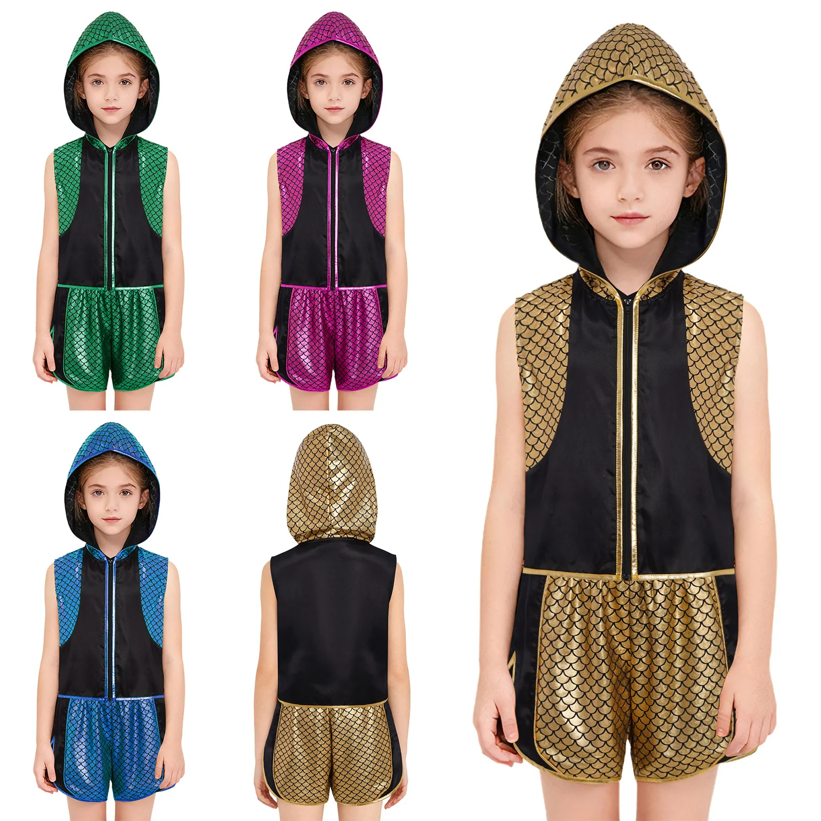 الفتيان الفتيات الملاكمة التدريب الزي الاطفال MMA فنون الدفاع عن النفس زي مقياس السمك أكمام مقنعين سترة + مجموعة تي شيرتات قصيرة للأطفال لحفلة الهالوين