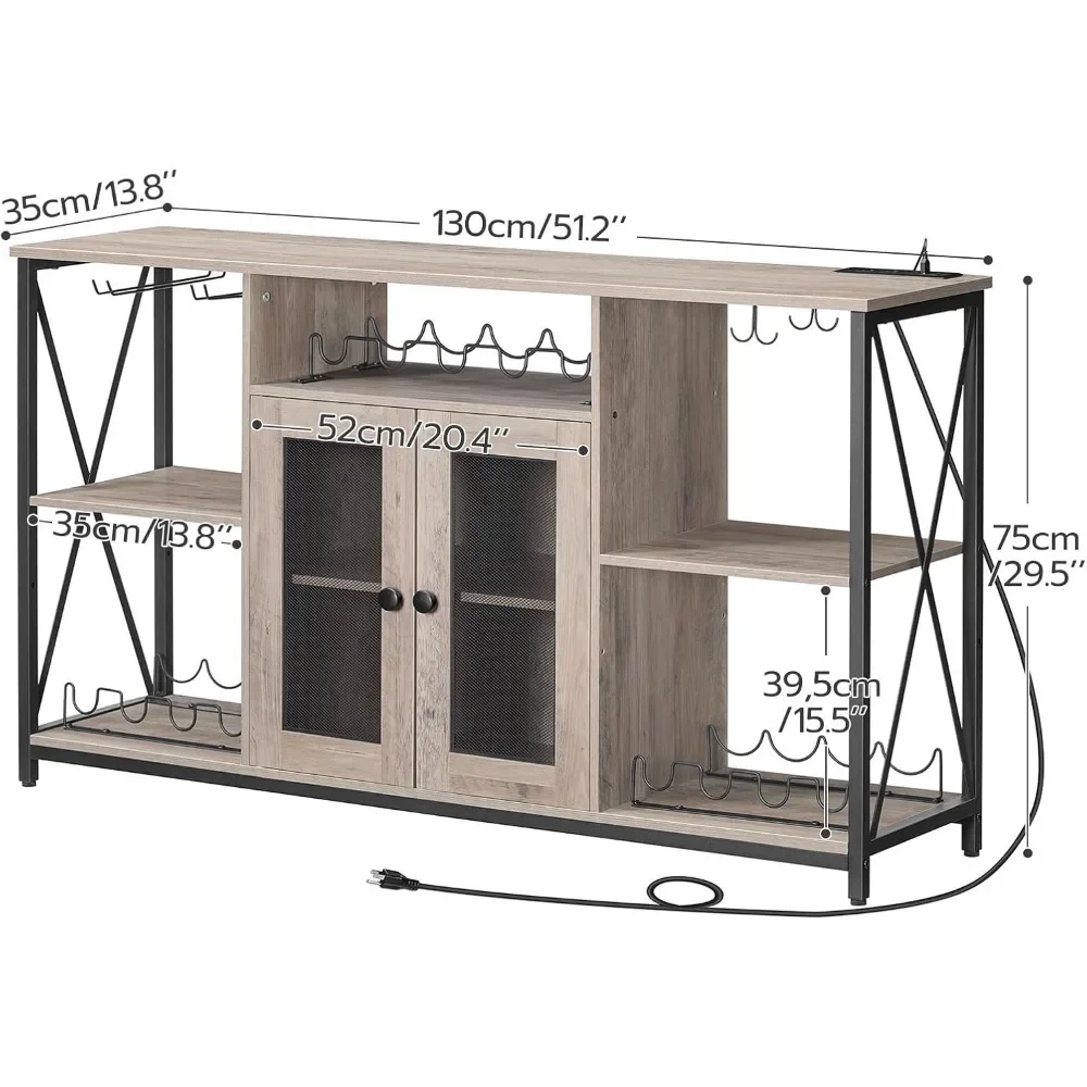 Wijnbarkast Met Led-Verlichting En Stopcontacten, Koffiebarkast Voor Glazen, Dressoir Buffetkast, Drankkast