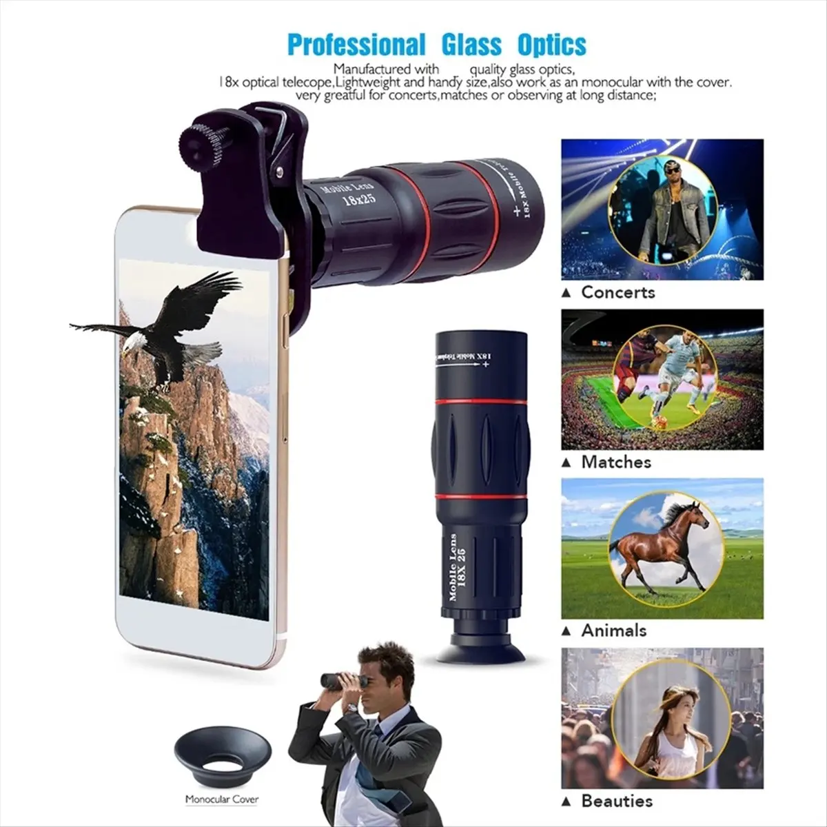 DT81 18X Telescope Zoom Lens Monocular Mobile Phone Camera Lens for Smartphones for Camping Sports Monocular Telescope
