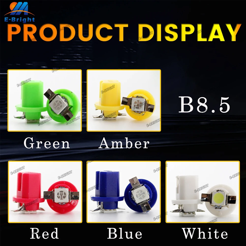 Bombilla Led para salpicadero de coche, 10 piezas CC, 12V, 24V, T5, B8.5, T5, SMD 5050, 1 SMD, blanco, rojo, ámbar, verde, azul
