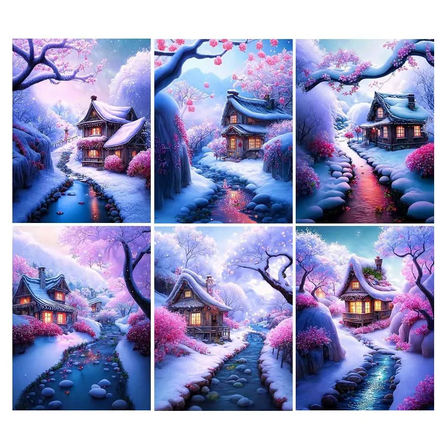 Winter Snowy House Scenery Diamond Painting Diy Full Mosaic Arts Rhinestone Embroidery Picture Landscape Wall Decor AA5051