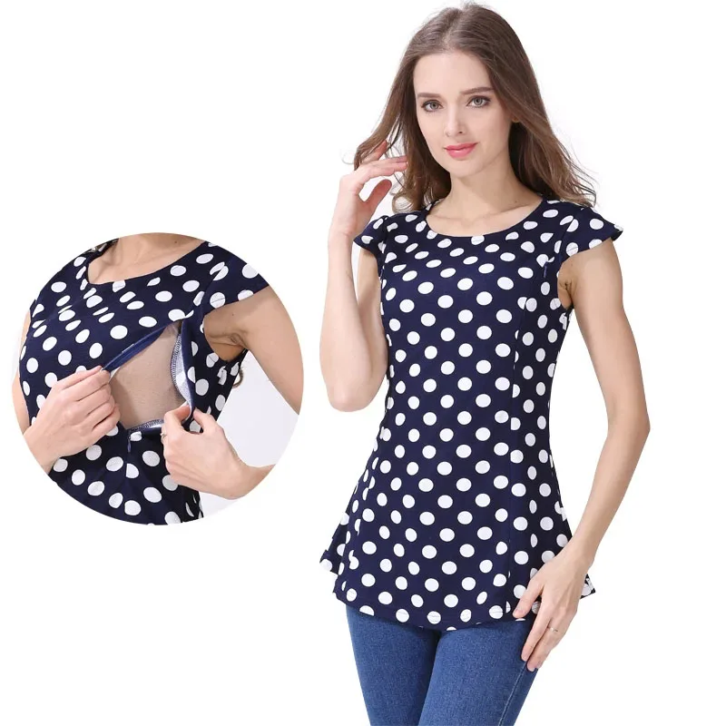 Summer Nursing Shirt Breastfeeding Clothes Blouse Slim Nusing Feed Top Mommy Maternity Wear Lactation Clothes Invisible Zippers