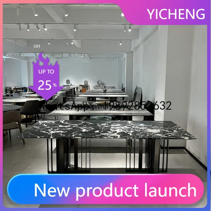 

natural marble dining table Italian household rectangular light luxury high-end industrial style dining table