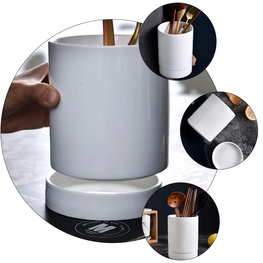 

1Pcs Bamboo Fiber Chopstick Holder with Drainage Holes Non-Slip Base Kitchen Utensil Organizer Countertop Storage for Forks