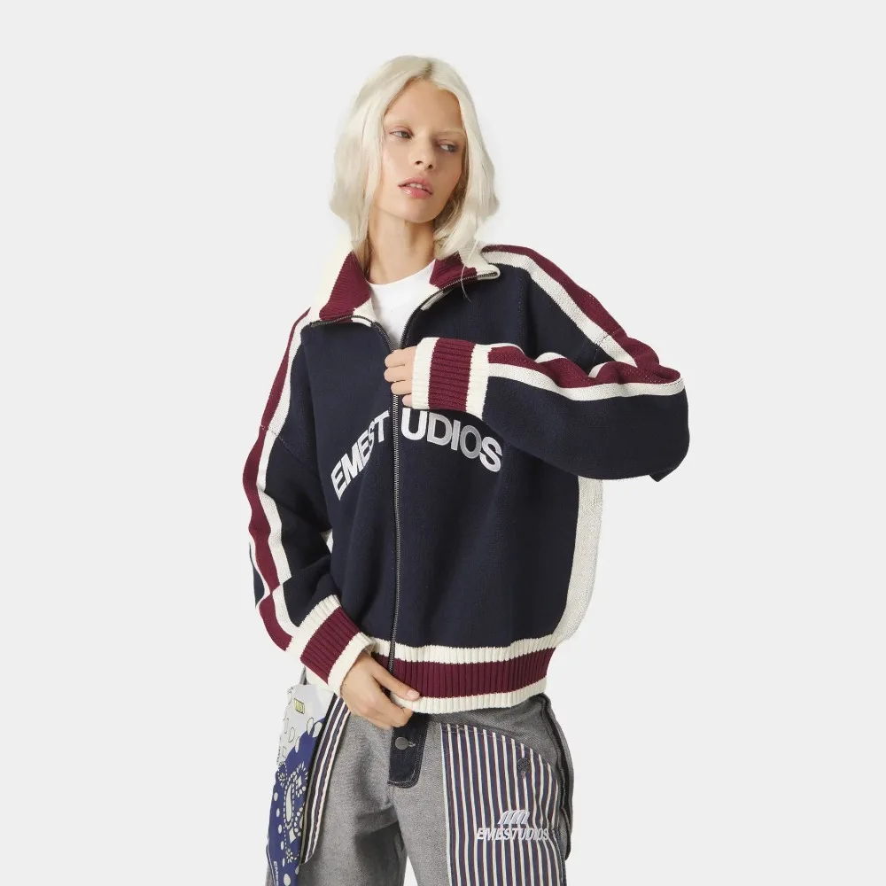 

Контрастный вязаный кардиган для кампуса, осенне-зимний женский свободный толстый теплый повседневный пиджак с геометрической вышивкой буквами