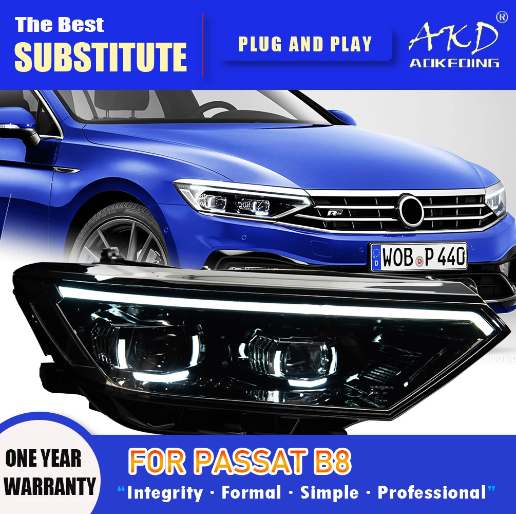 

AKD Head Lamp for VW Passat B8 LED Headlight 2016-2022 Headlights B8.5 DRL Turn Signal High Beam Angel Eye Projector Lens