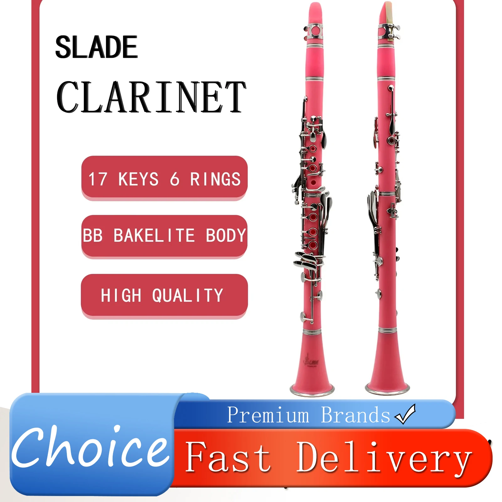 

Кларнет SLADE Bb, 17 клавиш, 6 колец, Blackwinds Pink Clarinetto, портативный, профессиональный деревянный духовой инструмент