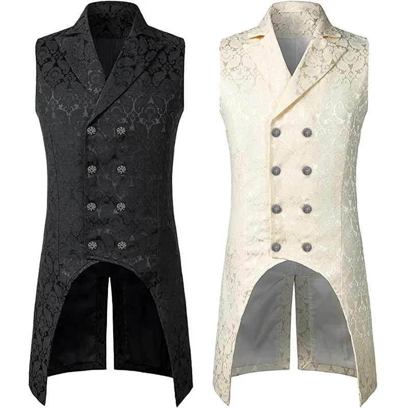 

2024 European and American New Men's Dress Coat Solid Color Fashion Steampunk Retro Sleeveless Men's Uniform