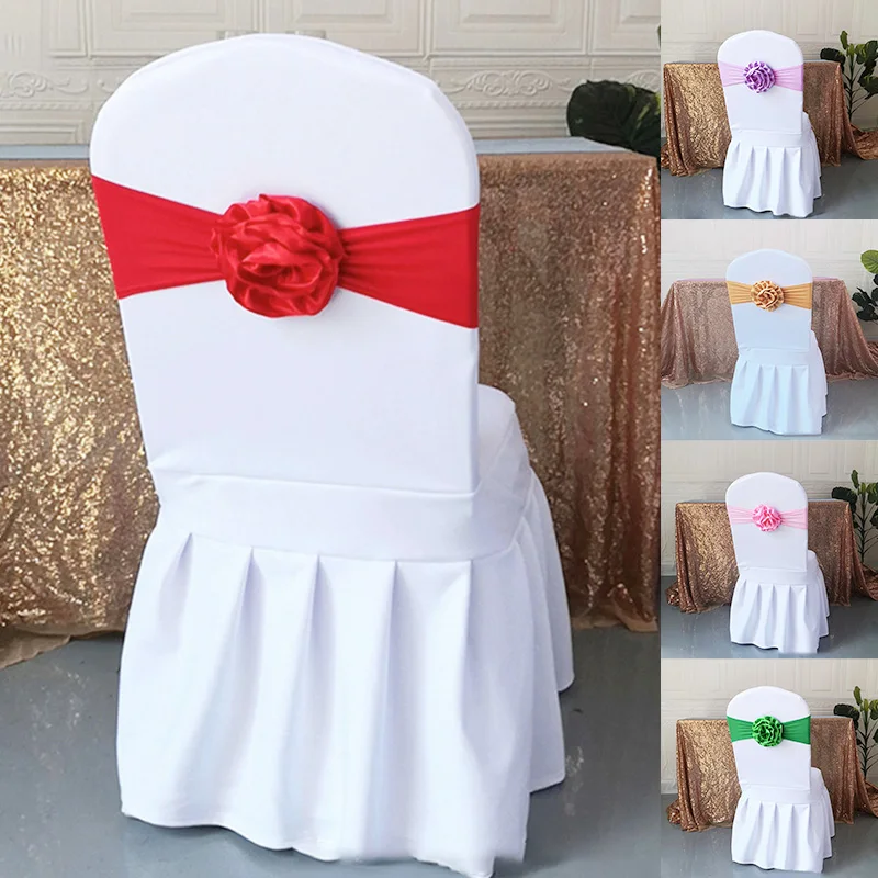 

Multi-color Stretch Spandex Chair Sashes Solid Color Flowers Chair Bands Tie for Wedding Party Banquet Chair Decoration Supplies