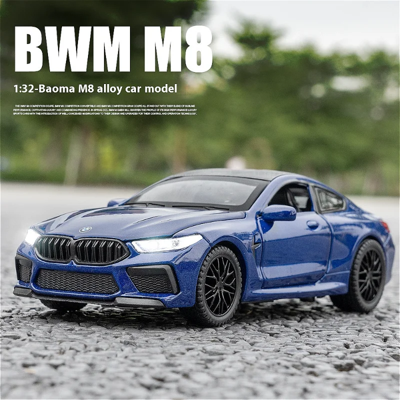 

1:32 BMW M8 Alloy Car Model, Sound & Light, Spring-back Action, Kids' Playroom Toy & Collector's Item