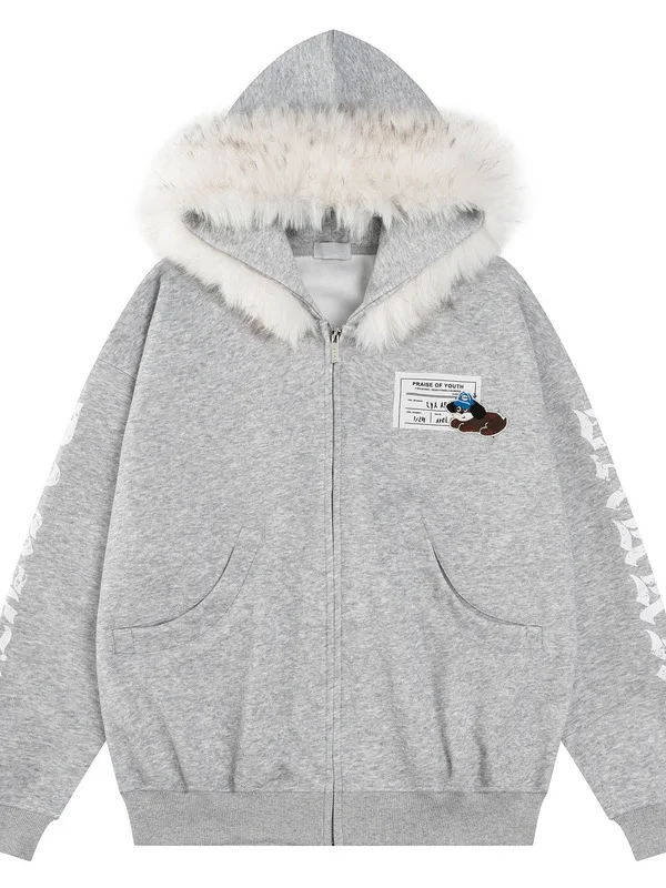 

Мужская зимняя теплая куртка-худи большого размера в американском стиле, на флисовой подкладке, свободного кроя, на молнии, дышащая, ветрозащитная