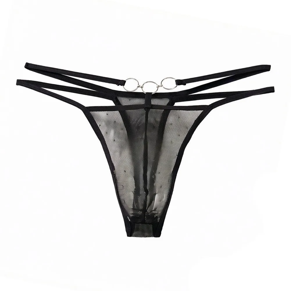Mans Underwear Mesh Panties Transparent Hollow Out Thong Low Waist T-back Briefs Elastic Strap Underpant Homme Half Hip Briefs