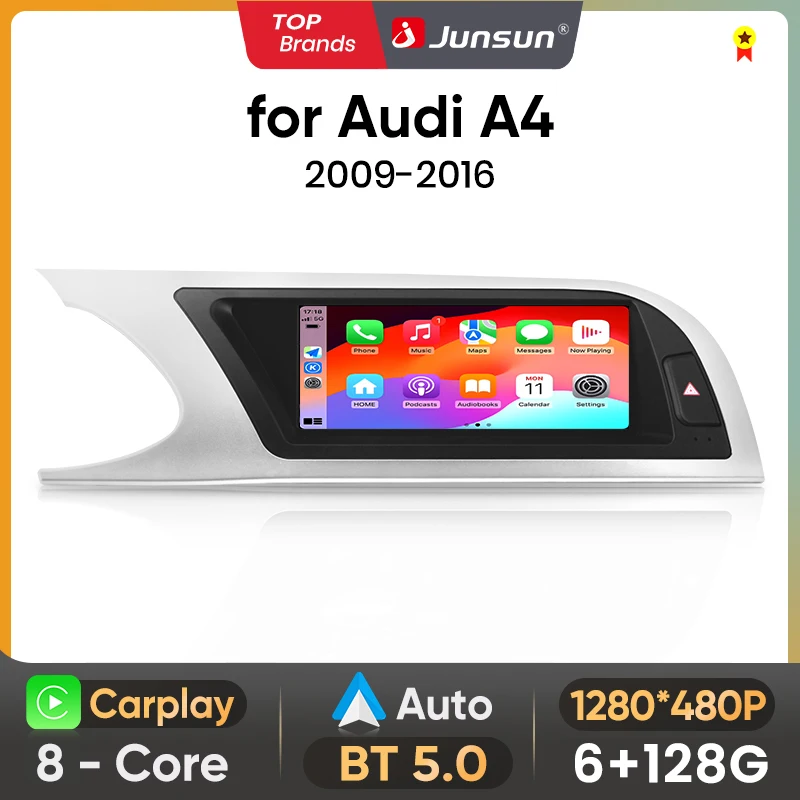 Junsun 8,8-calowe bezprzewodowe radio samochodowe Bluetooth CarPlay Android Auto do Audi A4 A4L B8 2009-2016 8-rdzeniowy 4G WiFi Stereo Odtwarzacz Multimedialny