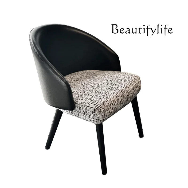 

Solid wood cotton and linen dining chair modern simple household light luxury leisure chair high-end minimalist negotiation