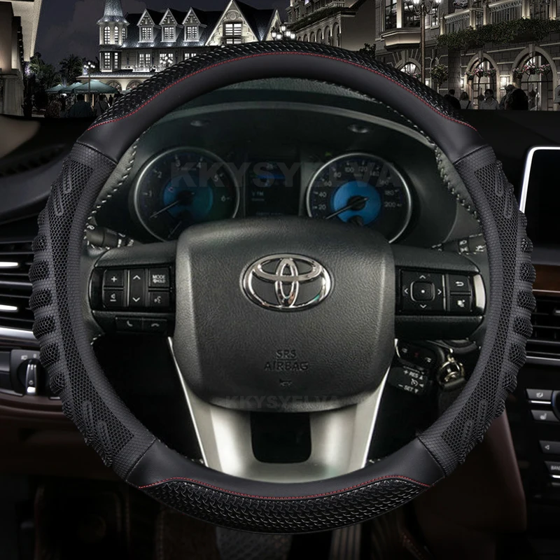 Carbon Fibre Leather Car Steering Wheel Cover For Toyota Fortuner 2016-2019 2021 2022 Hilux 2015-2019 2020 2022 Auto Accessories