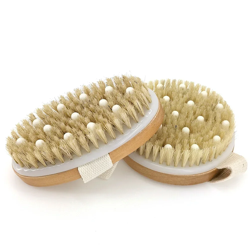 

2 In 1 Dry Skin Body Brush Natural Bristle Dead Skin Remover Anti Cellulite Exfoliates Blood Circulation Health Massage Tools