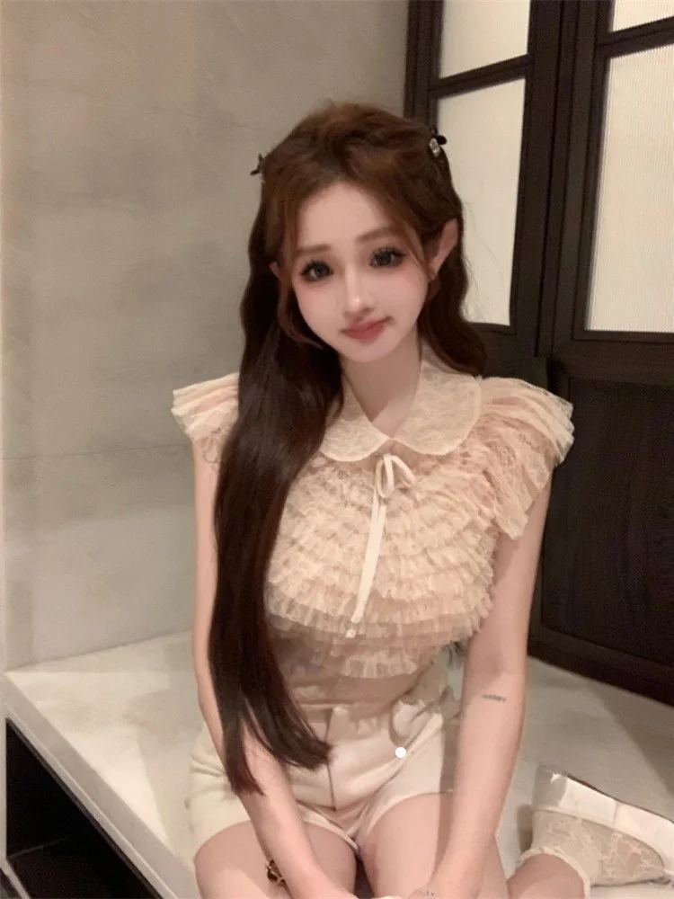 قميص شيفون نسائي بأكمام قصيرة وقصة ضيقة وربطة على شكل فراشة وياقة عصرية وأكمام طائرة للخريف #1