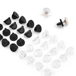 50pcs Transparent/Black Rubber Brooch Pin Back Squeeze Badge Holder Butterfly Clasp Clutch Tie Tack Lapel Holder Clasp Pin Cap